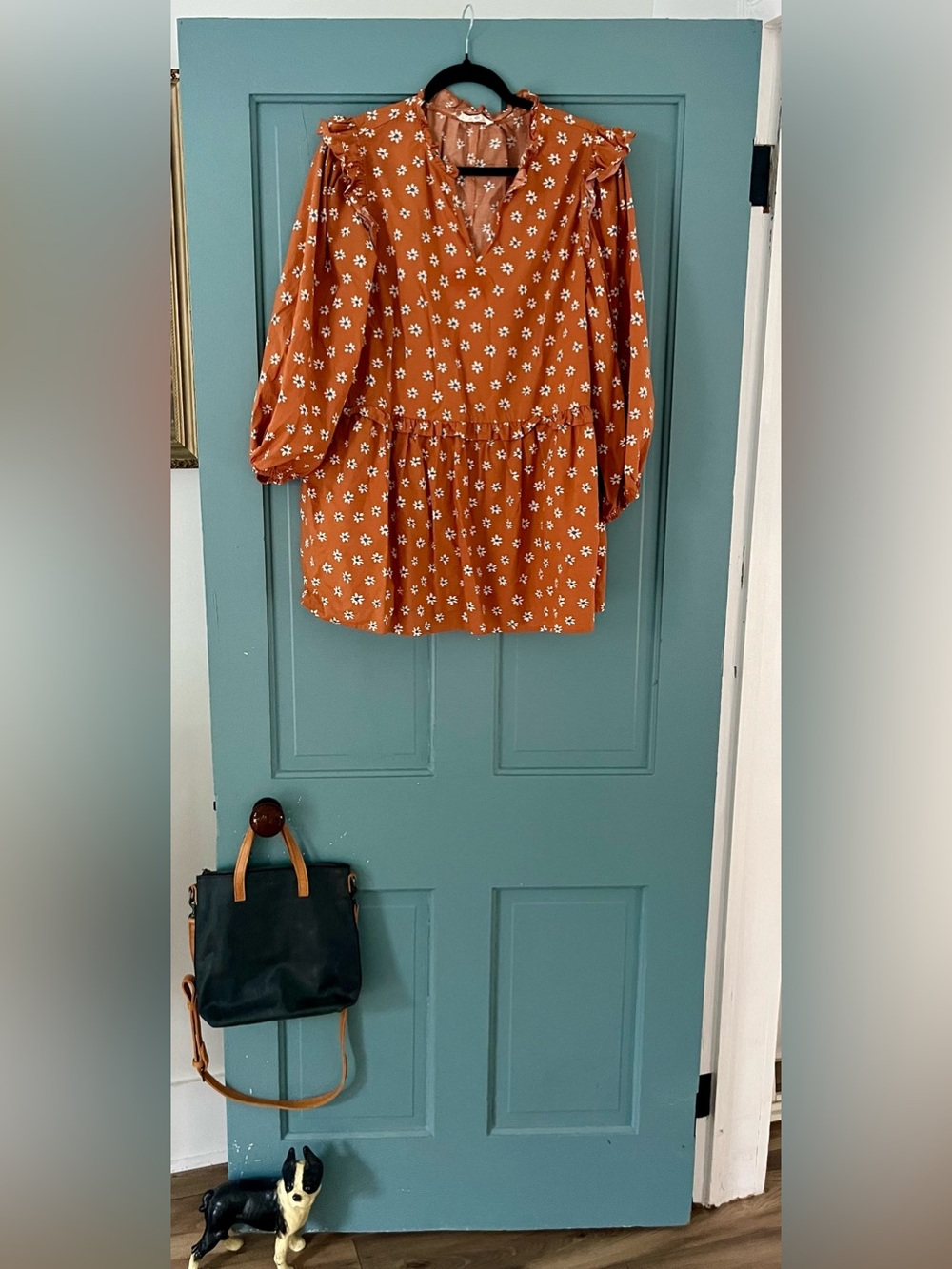 Women’s Floral Tiered Long-Sleeve Blouse in Rust